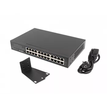 Nevaldomas komutatorius LANBERG RSGE-24 — 24× Gigabit Ethernet 1U, montuojamas į stovą, juodas