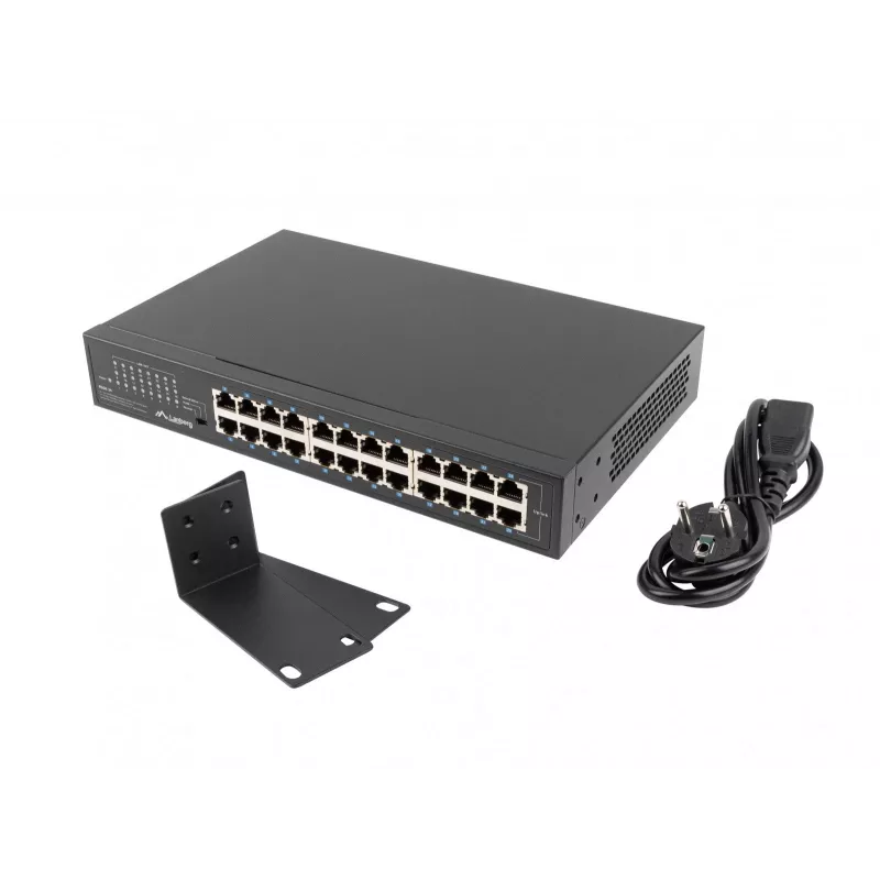 Nevaldomas komutatorius LANBERG RSGE-24 — 24× Gigabit Ethernet 1U, montuojamas į stovą, juodas
