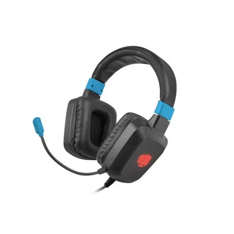 Laidinės žaidimų ausinės Fury NFU-1584 su lankstiniu mikrofonu, ausį apgaubiančios, 98 dB, 15–25000 Hz, 2 m laidas, USB ir 3,5 mm, mėlynos