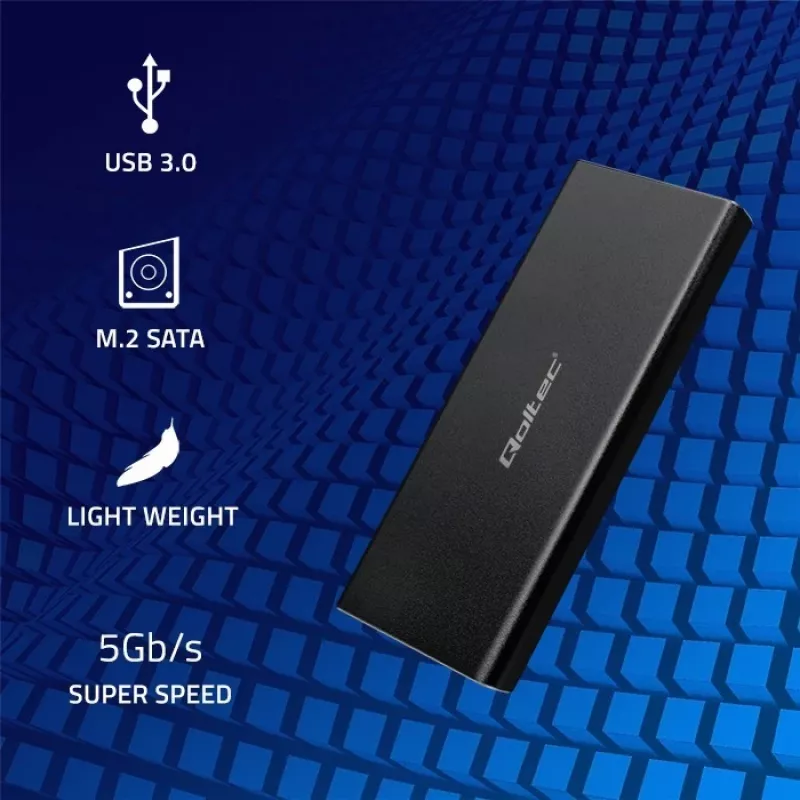 M.2 SATA SSD korpusas QOLTEC 51854 USB 3.0 be įrankių