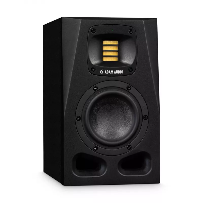 Studijiniai monitoriai ADAM AUDIO A4V Juoda, 2 krypčių, 90 W RMS, 4 colių žemų dažnių garsiakalbis, LED ekranas, montuojami į stovą