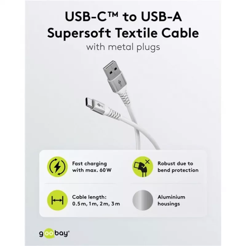 Goobay 74532 USB kabelis baltas