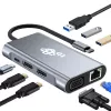 HUB 8in1 adapteris USB C HDMI x2 USB VGA RJ45 PD