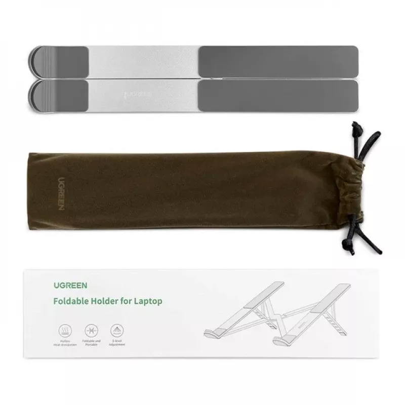Laptop stovas UGREEN LP451 reguliuojamas aliuminio lydinio 8–17 colių nešiojamiesiems kompiuteriams, 5 padėtys, sidabrinis