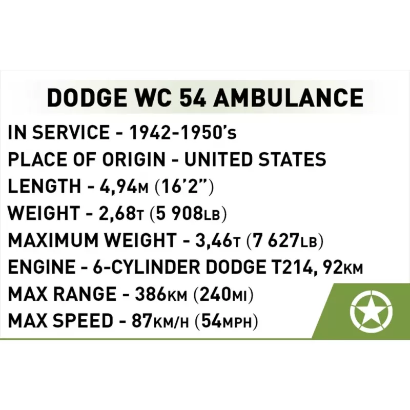 Konstrukcinis žaislas Cobi Dodge WC-54 Ambulance modelis 2257 1:35 mastelio statymo rinkinys