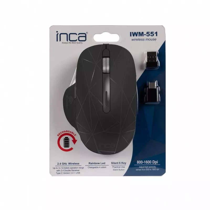 Cian Technology GmbH INCA pelė IWM-551 belaidė 1600 DPI baterija USB-C SW mažmeninė - Pelė - 1.600 dpi