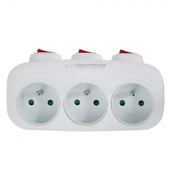 Maitinimo skirstytuvas ESPERANZA ELK307W — 3 lizdų perjungiamas vidaus adapteris, E tipo kištukas, 220–240 V, 16 A, 3680 W, baltas