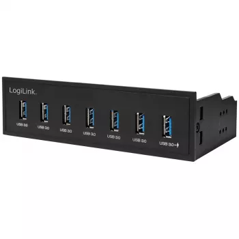 LogiLink USB 3.0 hub, 7 prievadų 5.25 vidinis, su greito įkrovimo prievadu - Hub - 6 x SuperSpeed USB 3.0 + 1 x SuperSpeed USB 3.0 (įkrovimui)