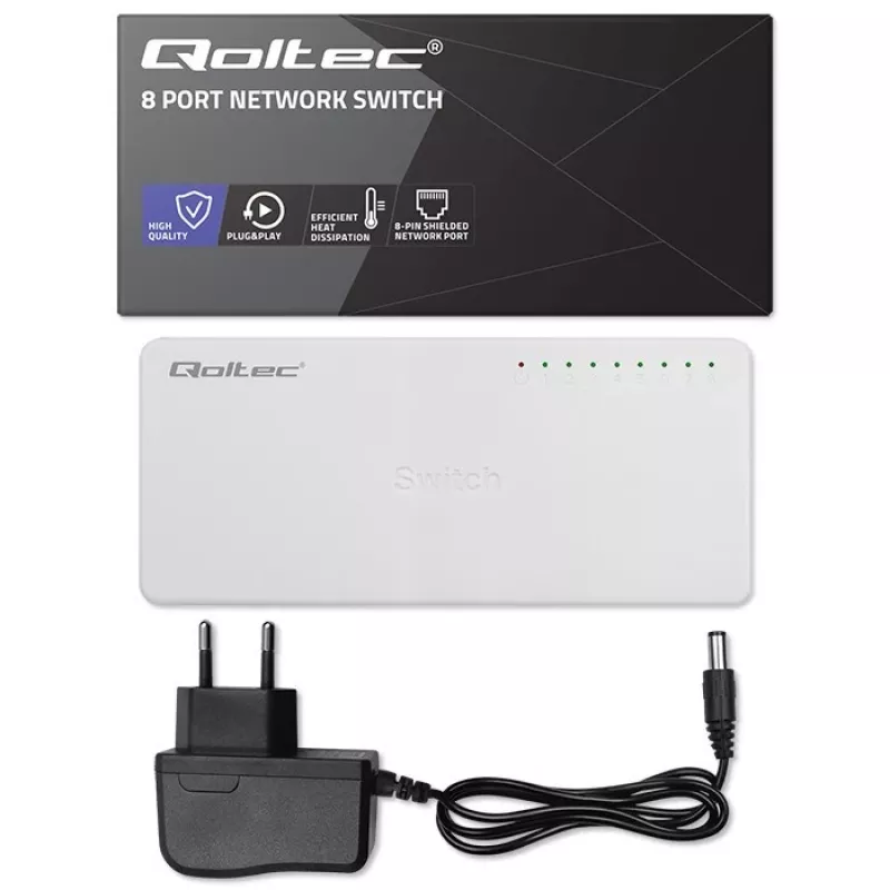 Qoltec tinklo jungiklis 8xRJ45 prievadų 1000Mbps LAN