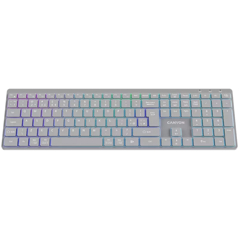 CANYON klaviatūra HKB-W11 UK/US RGB dviejų režimų belaidė pilka