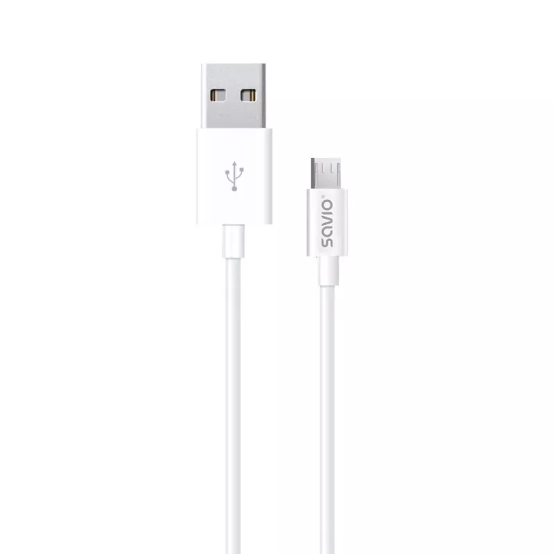 USB laidas SAVIO CL-124 USB 2.0, USB A į Mikro-USB B, 2 m, baltas