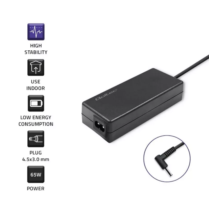 Maitinimo adapteris QOLTEC 65W 19V 3.42A nešiojamiesiems kompiuteriams ir suderinamiems įrenginiams