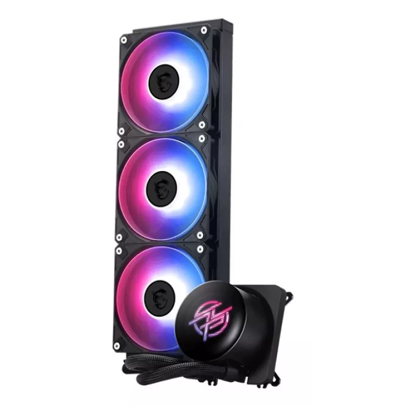 Vandens aušintuvas „viskas viename“ MSI MPG CORELIQUID P13 — 120 mm ventiliatoriai, 3 ventiliatorių radiatorius, LGA 1851 palaikymas, juoda