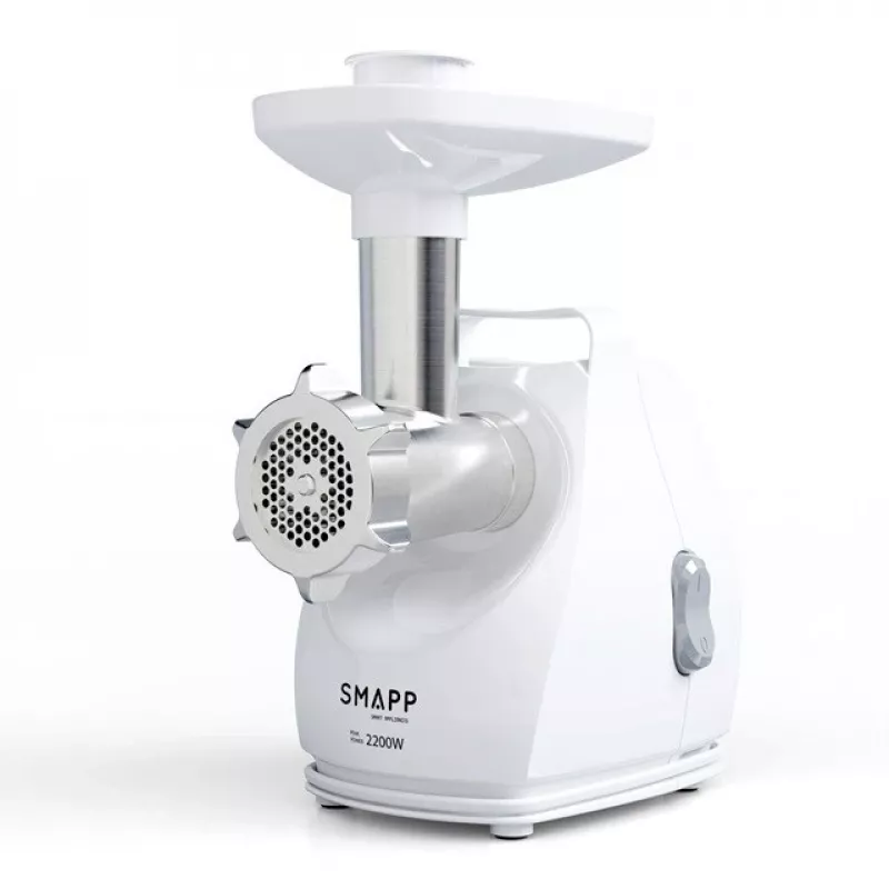 Elektrinė mėsmalė SMAPP 490.8 — 2200 W, 1 greitis, 3 sieteliai (Ø 2,7–8 mm), balta