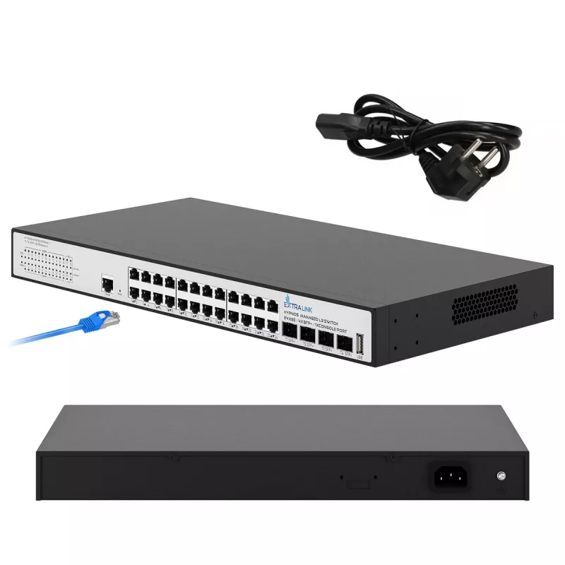 Extralink Hypnos jungiklis, 24x RJ45 1000Mb/s, 4x SFP+, L3, valdomas