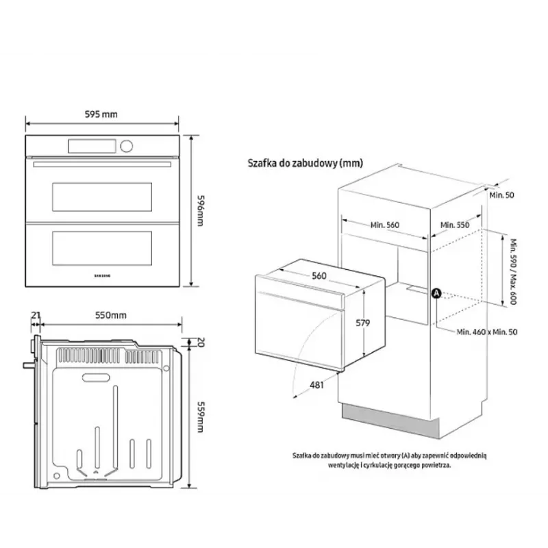 Įmontuojama elektrinė orkaitė Samsung NV7B42251AK — energinio naudingumo klasė A+