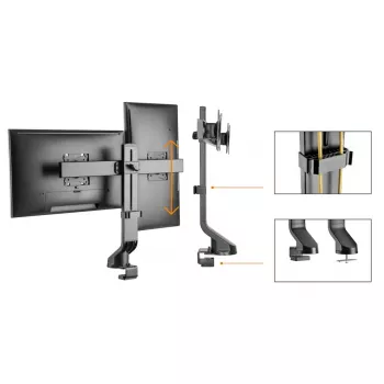 Monitoriaus laikiklis MACLEAN MC-854 dviems monitoriams 17–27 colių VESA 75x75 / 100x100, dviejų svirčių stalviršio tvirtinimas
