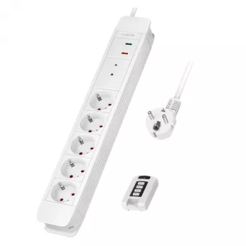 LogiLink LPS402 maitinimo ilgintuvas 1,5 m 5 kintamosios srovės lizdai vidaus baltas