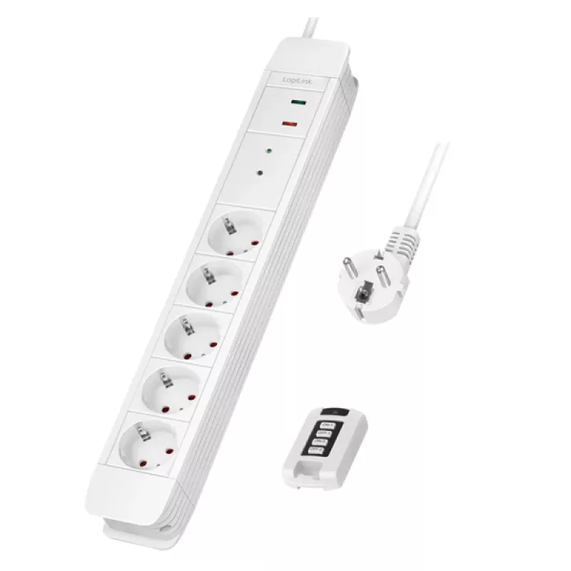 LogiLink LPS402 maitinimo ilgintuvas 1,5 m 5 kintamosios srovės lizdai vidaus baltas