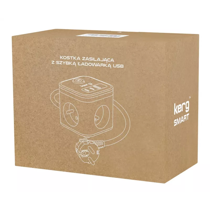 Maitinimo šakotuvas Kerg SMART – 3 kintamosios srovės lizdai F tipo su 3 USB (2×A + 1×C), 1,5 m kabelis, 16A 230V, juodas