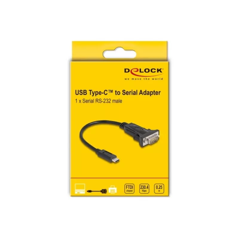 DeLOCK adapteris USB Type-C į RS-232 D-Sub 9 kontaktų kištukas 0,25 m