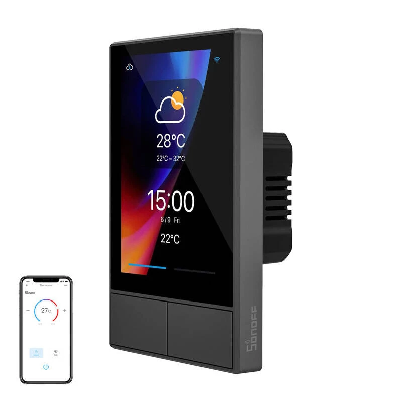 Prie sienos montuojamas išmanusis Wi‑Fi valdymo skydelis Sonoff NSPanel juodas 120 mm