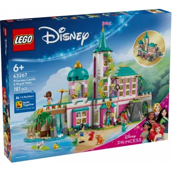 LEGO Disney Princess pilies ir karališkųjų augintinių konstravimo rinkinys 43267 — 787 dalys, 5 minifigūrėlės, amžius 6+, 320×460×100 mm
