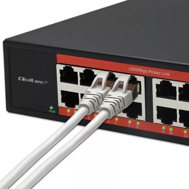 Tinklo komutatorius QOLTEC 52364 — Gigabit Ethernet PoE 16xRJ45, 2xSFP
