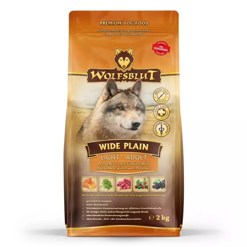 WOLFSBLUT Wide Plain Light Horse su saldžiosiomis bulvėmis – sausas šunų ėdalas – 2 kg