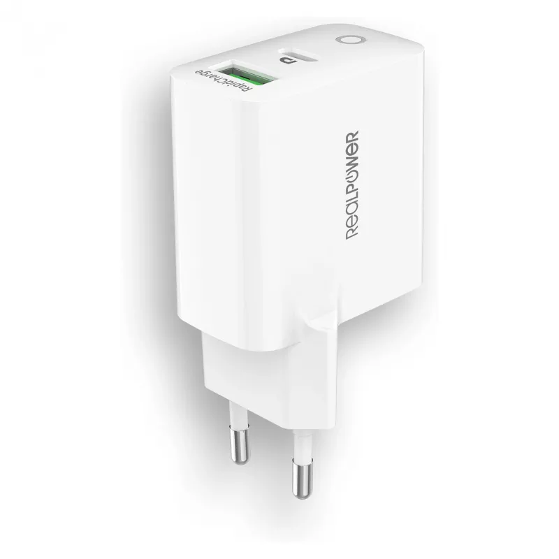 Įkroviklis RealPower PC-20 išmaniajam telefonui, planšetiniam kompiuteriui, baltas