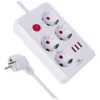 Maitinimo lizdas MACLEAN MCE392 W — 4 F tipo lizdai, 3×USB A, 110–240 V, 2.1 A maks., 2500 W, 1,5 m kabelis, baltas