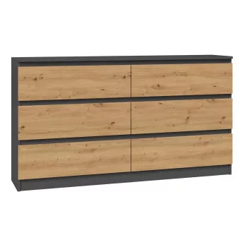 Komoda Top e Shop M6 140 ANT/ART, 6 stalčiai, Antracitas Ąžuolas, 1380×750×400 mm