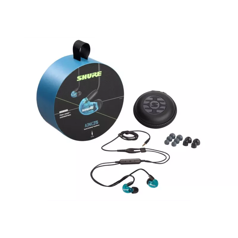 Shure AONIC 215 - į ausis įdedamos ausinės su vienu keitikliu ir 3,5 mm laidu (mėlynos)