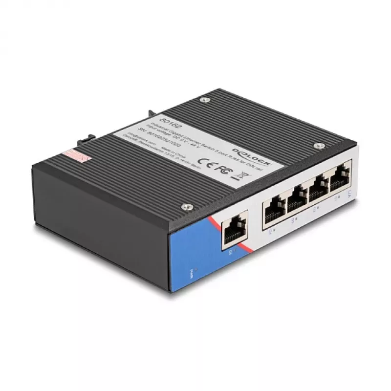 Ethernet Switch DELOCK 80162 — 5 prievadų Gigabit RJ45 skirtas DIN bėgiui