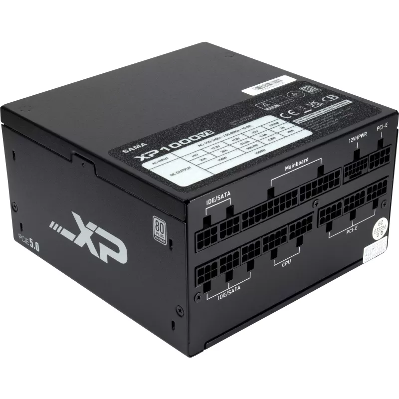 SAMA XPH-1000A, kompiuterio maitinimo blokas 1x 12 kontaktų didelės galios GPU, 3x PCIe, kabelių valdymas, 1000 vatų