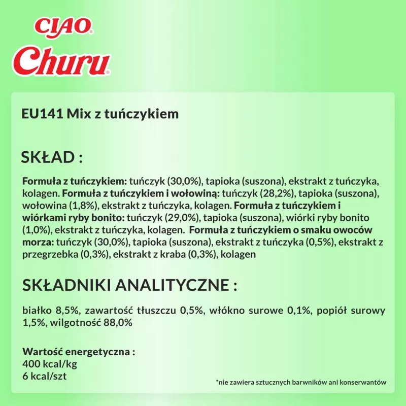 Drėgnos skanėstai katėms INABA Churu Variety Box — Tunas, 40 × 14 g pastos pakelių, be grūdų, be glitimo