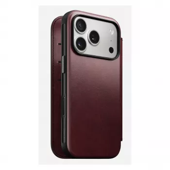Mobiliojo telefono dėklas Nomad Modern Leather Folio, skirtas Apple iPhone 17 Pro, 6,3 colio (16 cm), oda, bordo spalvos