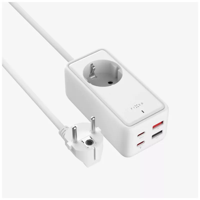 Maitinimo prailginimo adapteris FIXED FIXCS65-1.5-WH su 2× USB-C PD 65W ir 2× USB-A prievadais