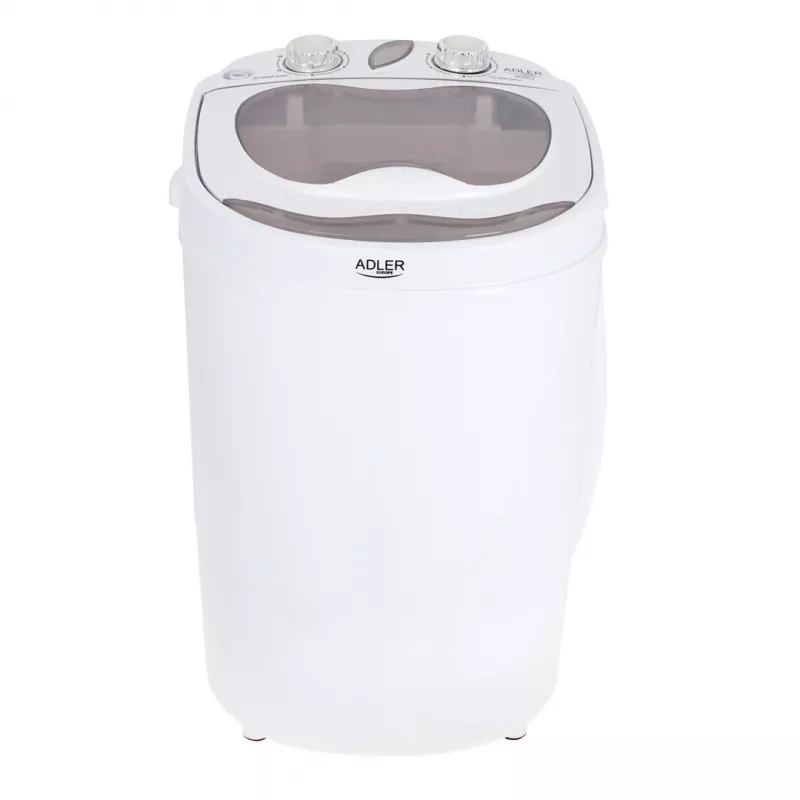 Viršutinio įkrovimo skalbimo mašina Adler AD 8055, nešiojama 3 kg talpa, kreminė, sukamoji valdymo rankenėlė, 150 W