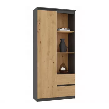 Top e Shop RS-80 BILY biuro knygų spinta, antracito rėmas, artisan ąžuolo durys, 7 lentynos, 2 stalčiai, 1800×800×350 mm