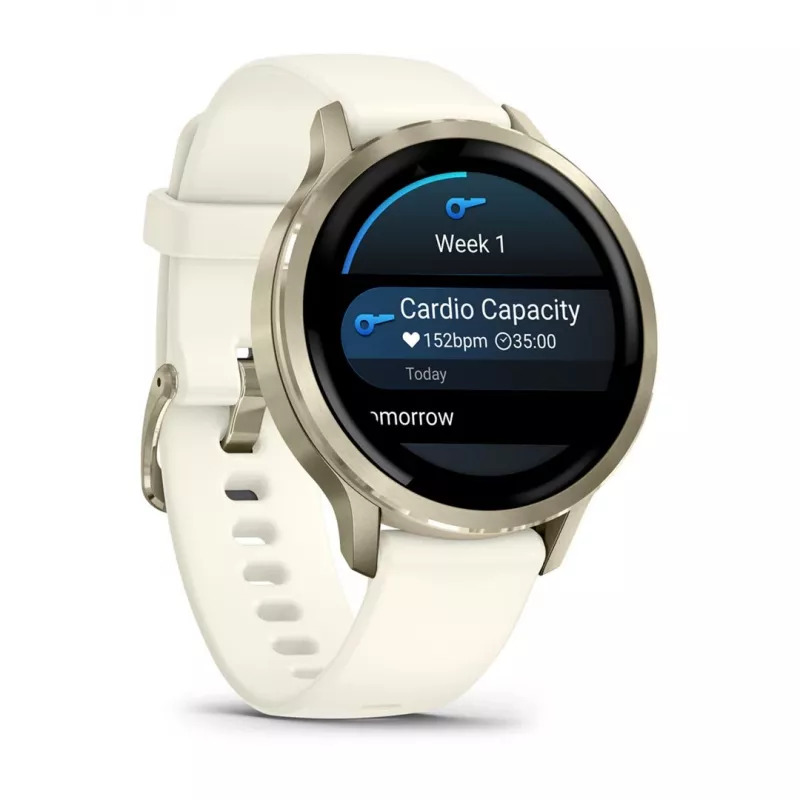 Išmanusis laikrodis GARMIN Venu 4, 41 mm auksinis korpusas, 1,2 colio AMOLED 390×390, GPS, Wi‑Fi, 5 ATM, 10 dienų baterija