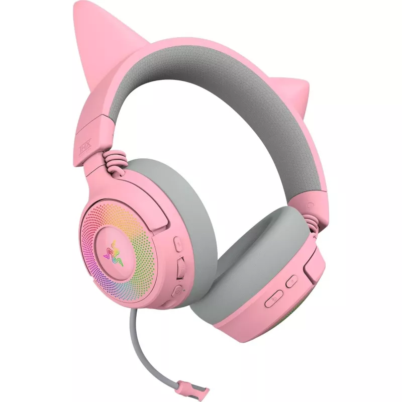 Razer Kraken Kitty V3 Pro - Quartz ausinės laidinės ir belaidės, lankelis, žaidimams, USB Type-A, Bluetooth, rožinės