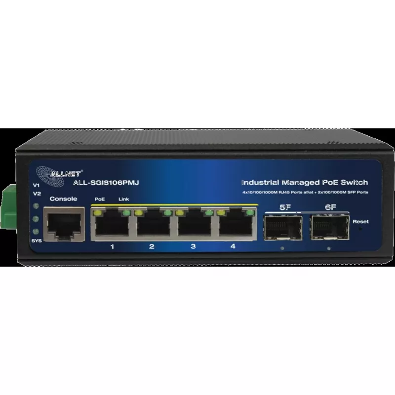 Valdomas pramoninis PoE komutatorius ALLNET ALL-SGI8106PMJ 4 PoE + 2 Uplink prievadai
