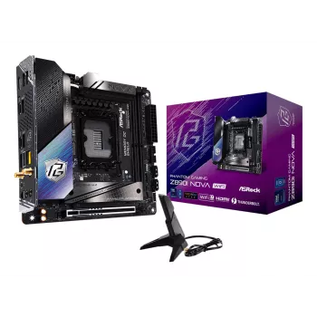 Pagrindinė plokštė ASRock Phantom Gaming Z890I Nova WiFi — Intel Z890, LGA 1851, Mini ITX, DDR5, 2x M.2, Wi‑Fi 6E/7, 5Gb LAN, Thunderbolt