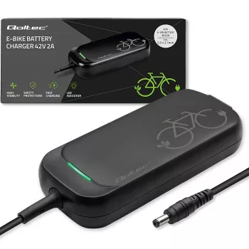 E-dviračio įkroviklis QOLTEC 50332 — 36V/42V išėjimas, 2A, 5,5×2,1 mm kištukas