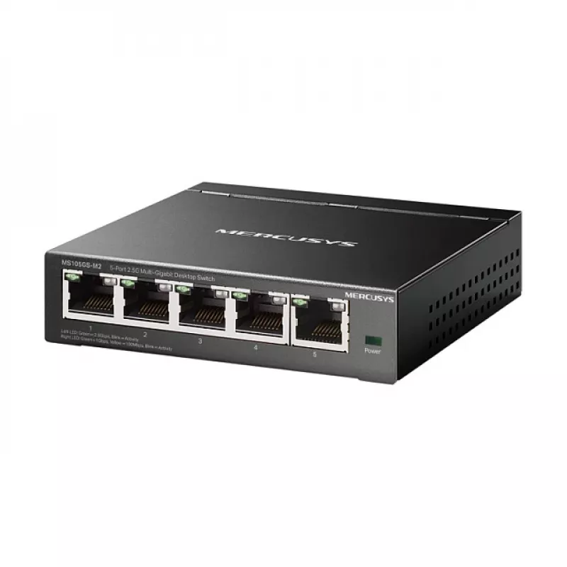 Nevaldomas tinklo komutatorius TP-LINK Mercusys MS105GS-M2 — 5 prievadų Gigabit Ethernet (10/100/1000), juodas