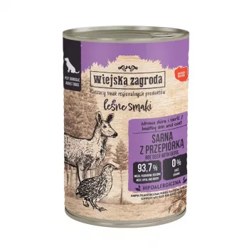 WIEJSKA ZAGRODA Miško skoniai stirninas su putpele - drėgnas šunų maistas - 400g