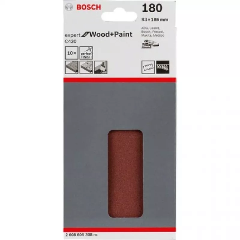 Bosch C430 Expert for Wood and Paint, šlifavimo lapas, smulkus grūdėtumas, P180, sintetinė derva, apdailos darbai, dažų šalinimas, dažai, mediena