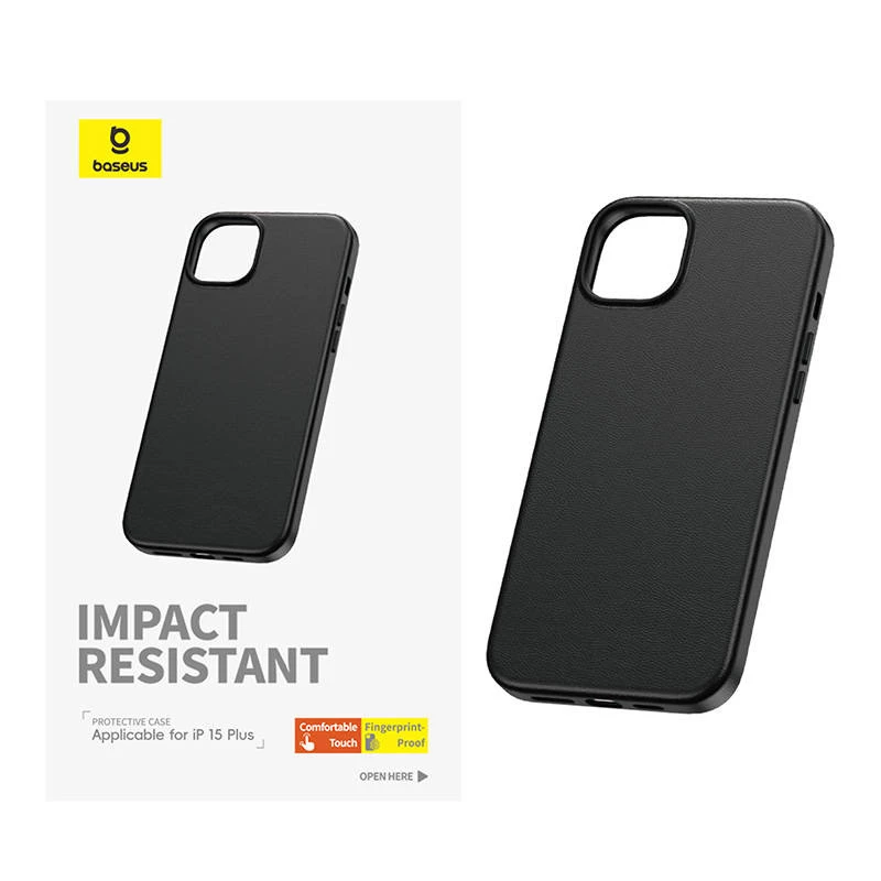 Telefono dėklas Baseus Fauxther, skirtas iPhone 15 Plus, PU oda, 6,7 colio ekranui, juodas
