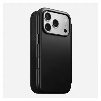 Mobiliojo telefono odinis aplankas Nomad Modern Leather Folio Cover, skirtas iPhone 17 Pro, 16 cm (6,3 colio), juodas, 4 kortelių kišenės